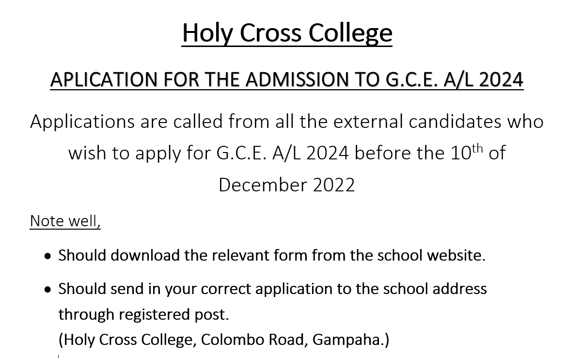 APPLICATION FOR THE ADMISSION TO G.C.E.  A/L 2024